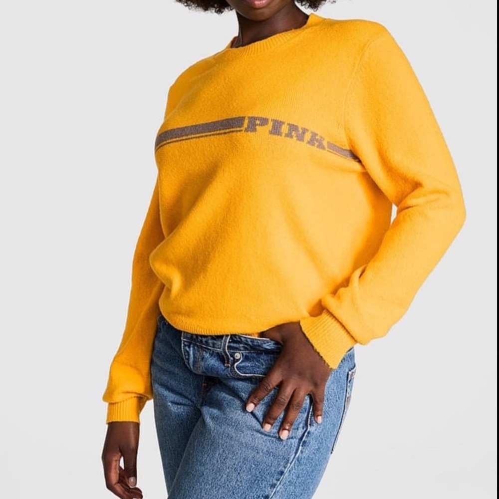 Victoria’s Secret Yellow Gold Glow Crewneck Collegiate Sweater pullover Top  M